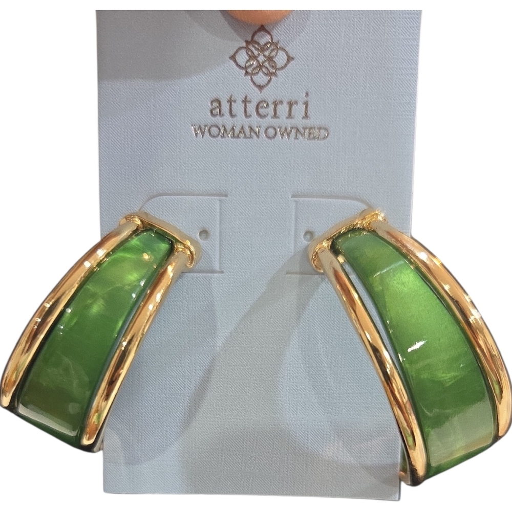 💚🔹️Atterri 🔹️Green and Gold Women's  Hoop Earrings